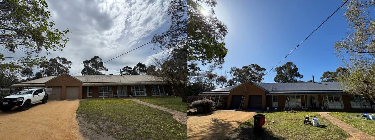 Before and after metal roof painting rural Melbourne – Skyways Roofing