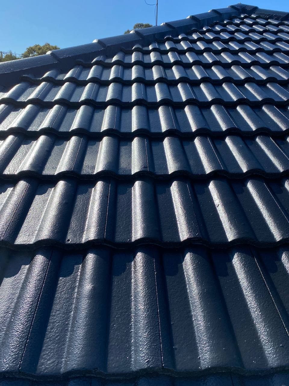 Black tile roof restoration close-up – Skyways Roofing