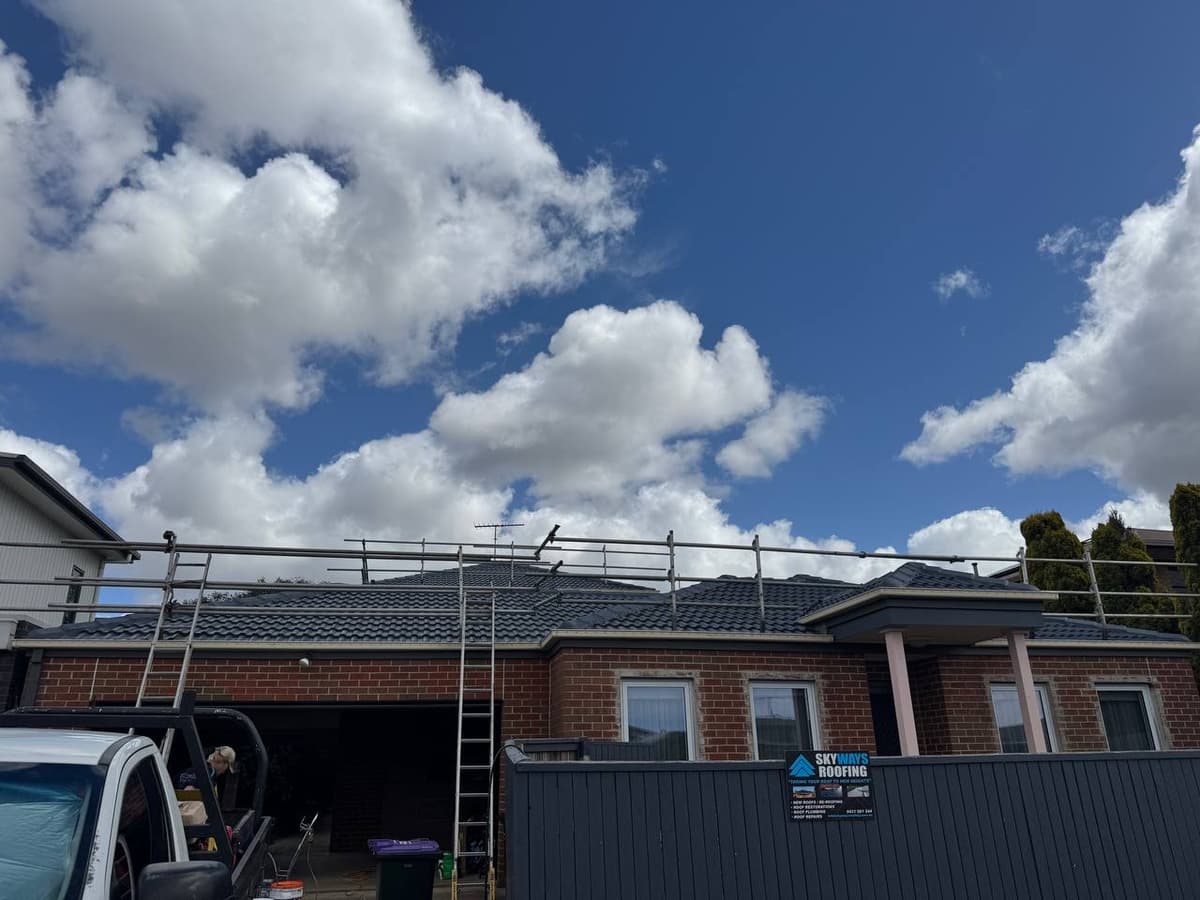 New tile roof with scaffolding – Skyways Roofing